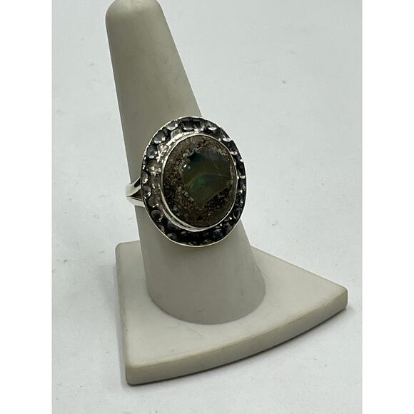 Sterling Silver Bezel Set Cabochon Boulder Opal Ring Size 8.75 - Picture 2 of 11